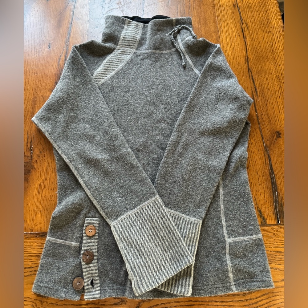 Prana Gray Cowl Neck Sweater with Button Accents